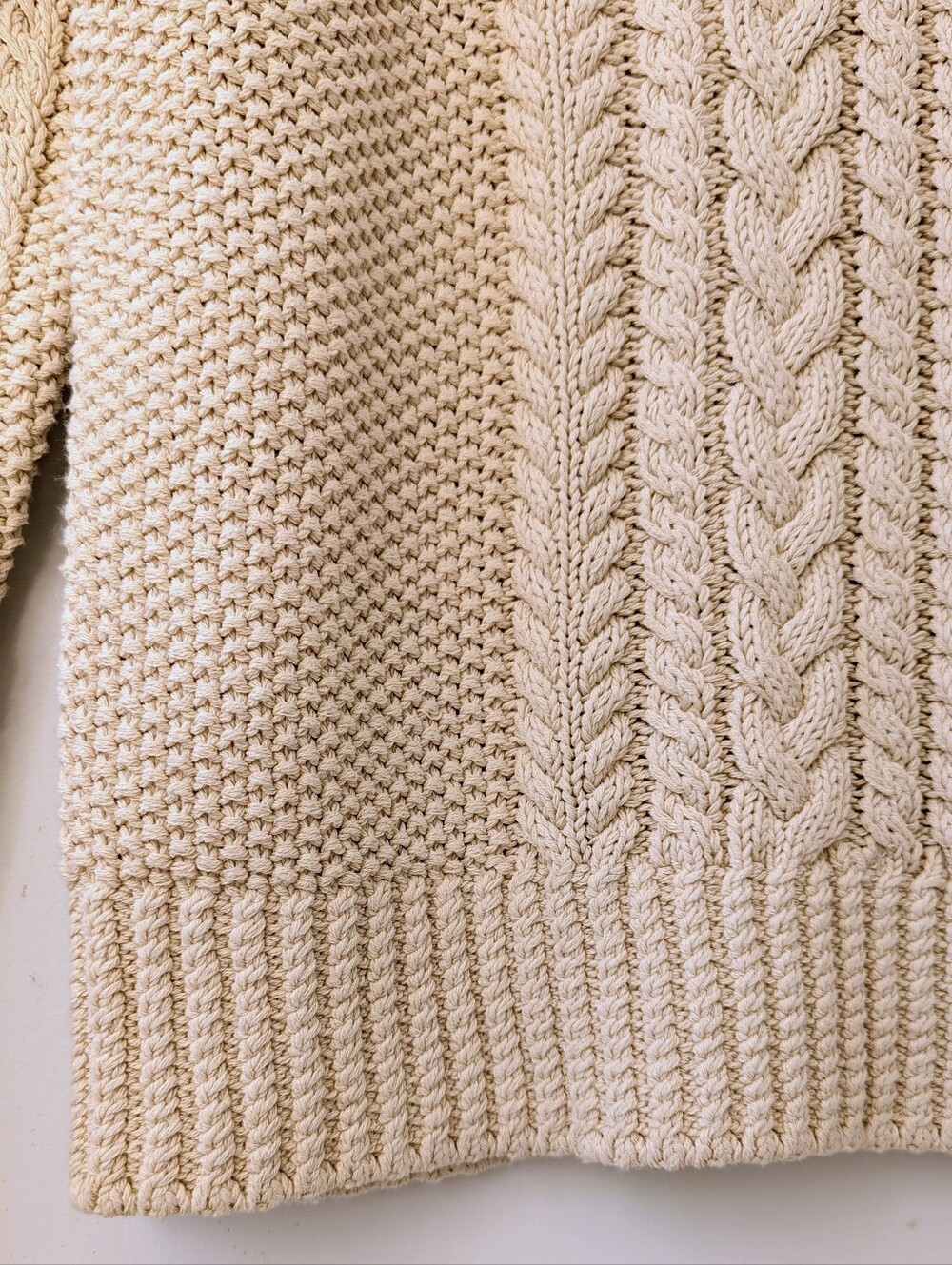 LL Bean Cotton Fisherman Cream Cable Knit Crewneck Sweater - Picture 6 of 12